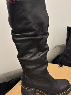 Black Platform Knee-High Leather Boots size 10 Dr Martens